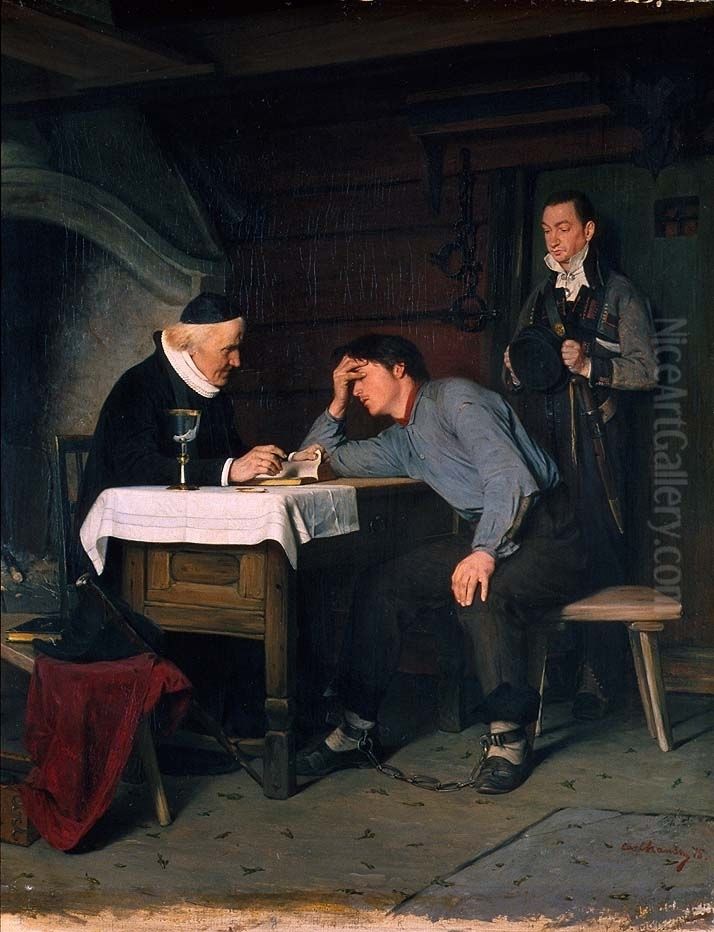 Communion in Jail Oil Painting by Carl Sundt-Hansen