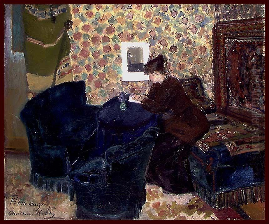 Interior fra Brondums Hotel, Skagen, med kunstnere Oil Painting by Christian Krohg