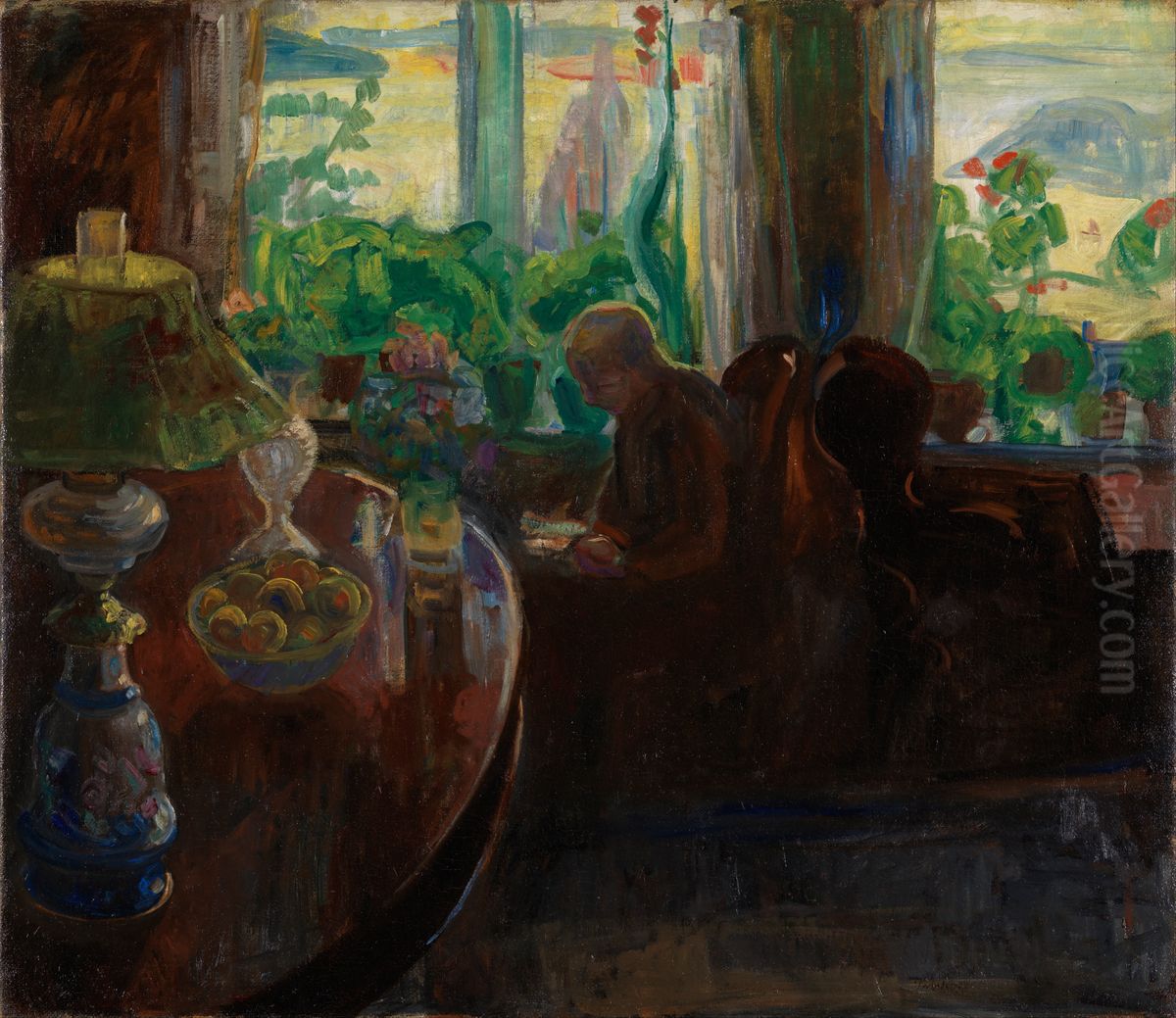 Interior with the Painter Oluf Wold-Torne Oil Painting by Thorvald Erichsen