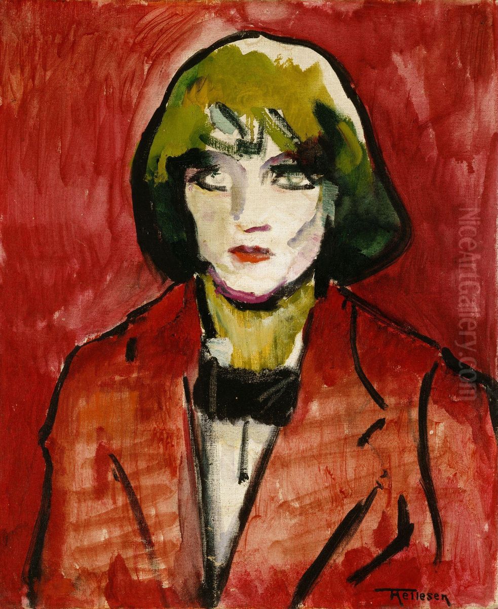 Portrait of a Woman Oil Painting by Thorvald Hellesen
