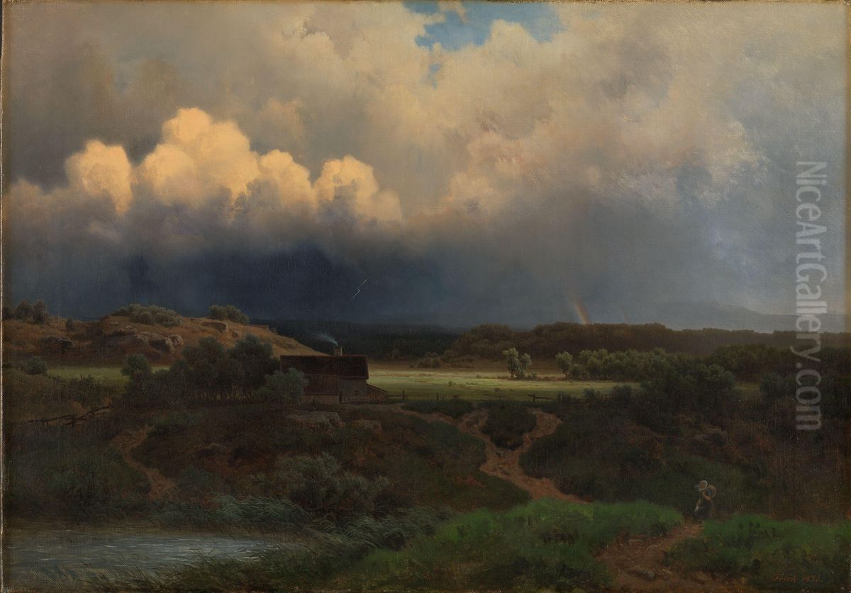 Landscape with stormy Sky Oil Painting by Joachim Frich