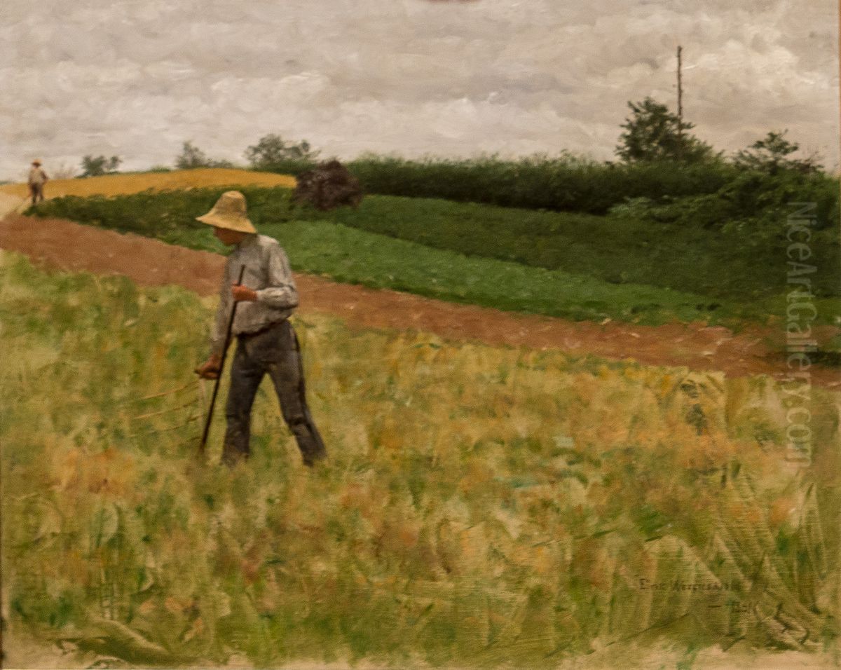 Landskap med slattekar Oil Painting by Erik Werenskiold