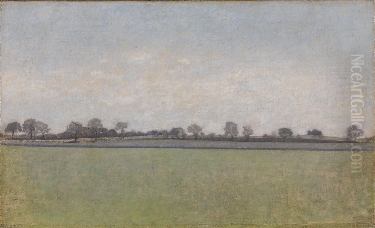 Landskap, tidlig var. Bernstorfvejen sett fra Hellerupvej Oil Painting by Vilhelm Hammershoi