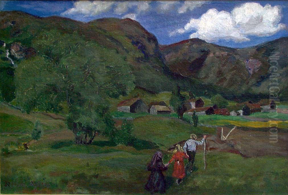 Landscape with Children Oil Painting by Nikolai Astrup