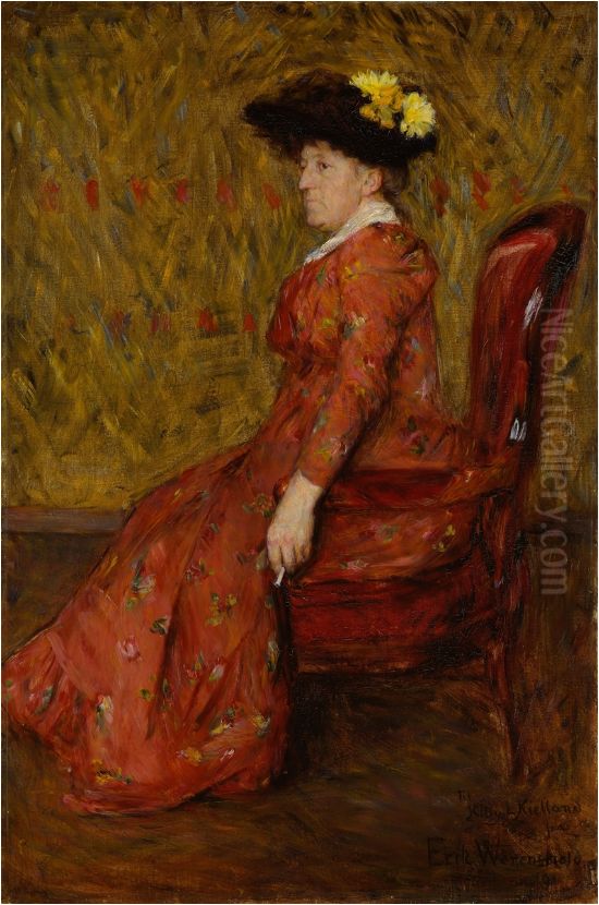 Malerinnen Kitty L. Kielland Oil Painting by Erik Werenskiold