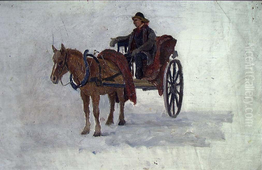Man with Horse and Cart Oil Painting by Frederik Collett