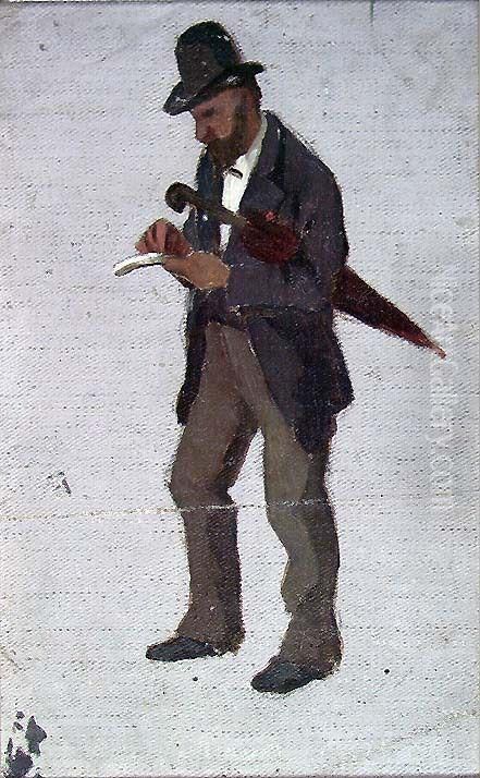 Man with Umbrella Oil Painting by Frederik Collett