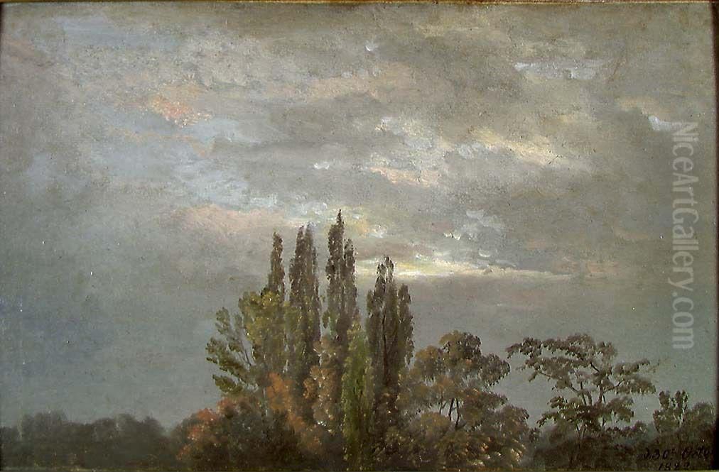 Morning Mist over Poplars Oil Painting by Johan Wilhelm Ludwig Dahl