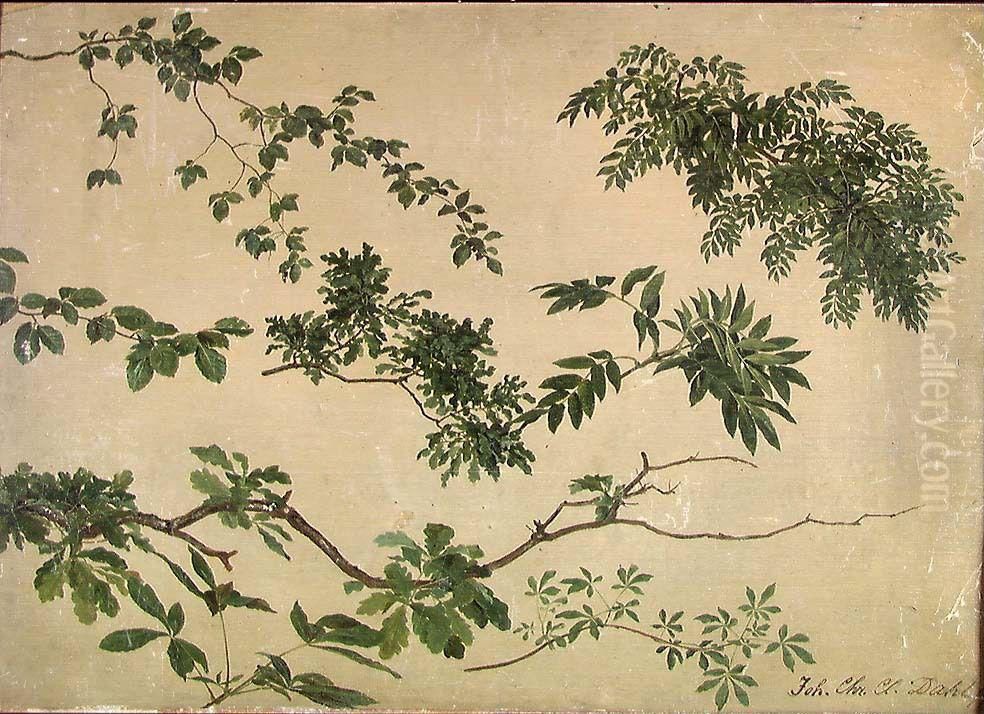Study of Twigs and Leaves Oil Painting by Johan Wilhelm Ludwig Dahl