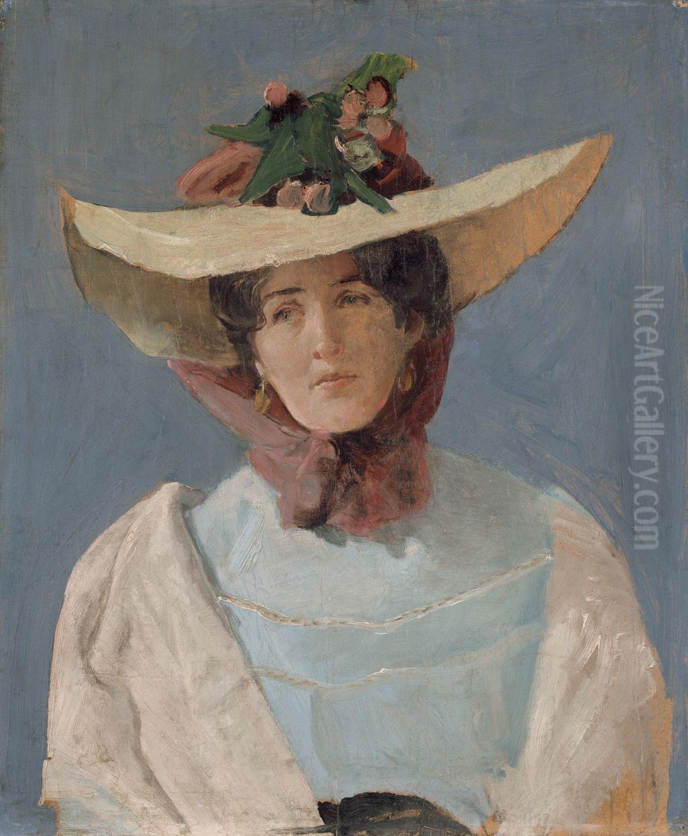 Portrett av skuespillerinnen Agnes Mowinckel Oil Painting by Christian Krohg