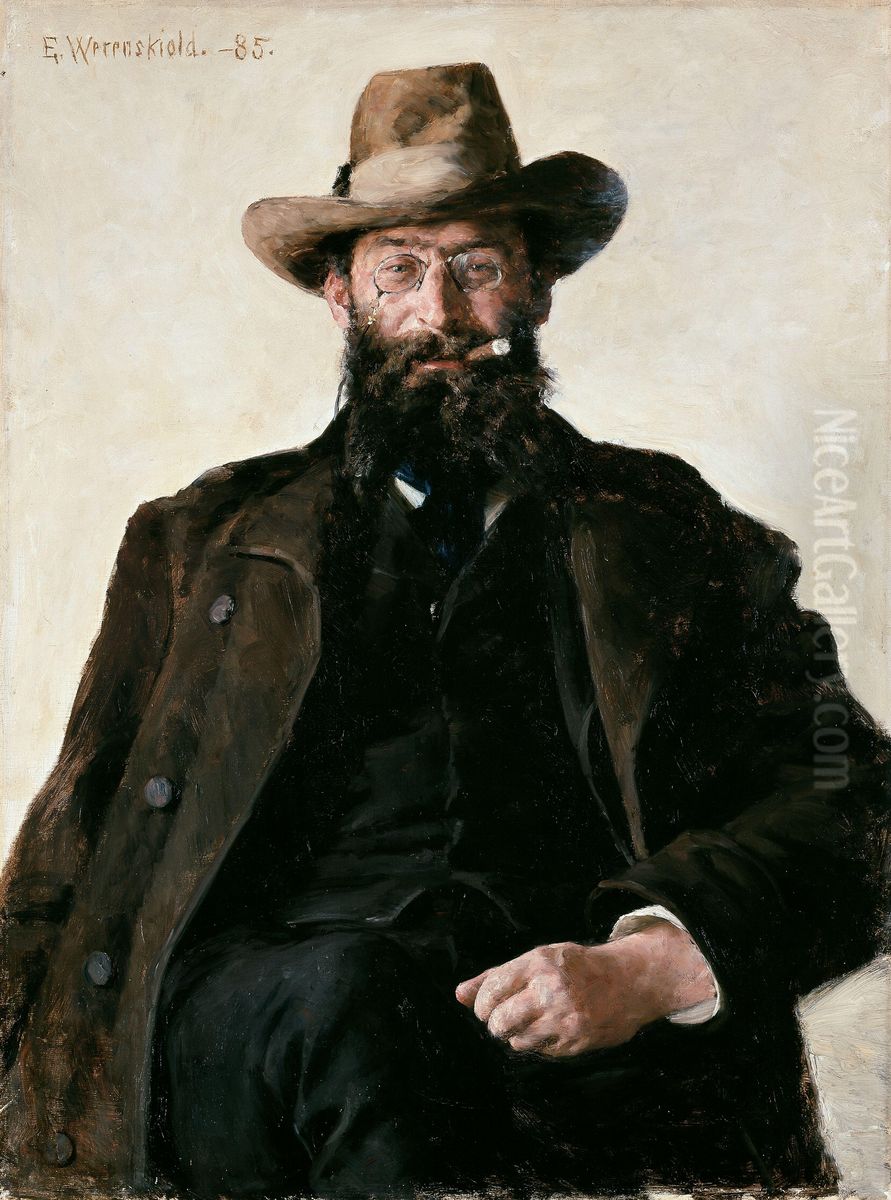 Portrait of Professor Amund Helland Oil Painting by Erik Werenskiold