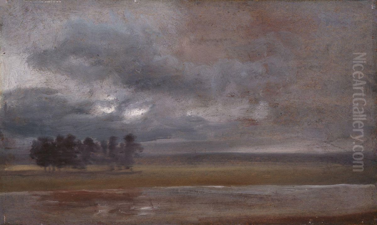 The Elbe in Rain Oil Painting by Johan Wilhelm Ludwig Dahl