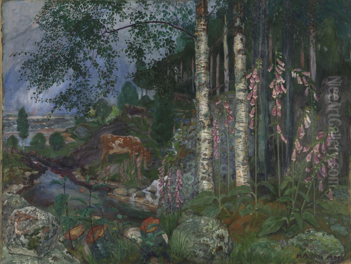 Foxgloves Oil Painting by Nikolai Astrup