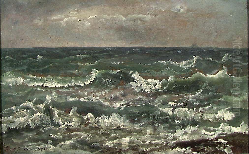 Waves and Breakers in the Bay of Naples Oil Painting by Johan Wilhelm Ludwig Dahl