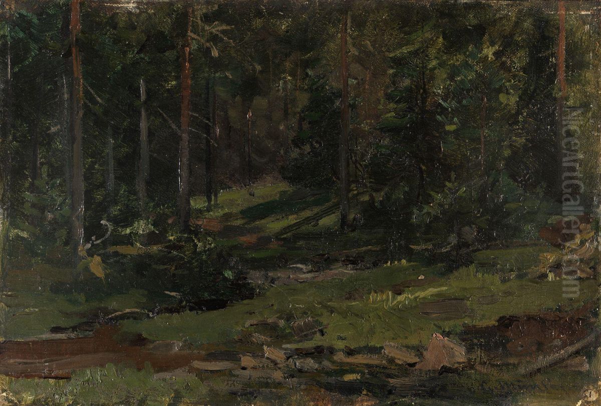 Wooded Landscape Oil Painting by Gerhard Munthe