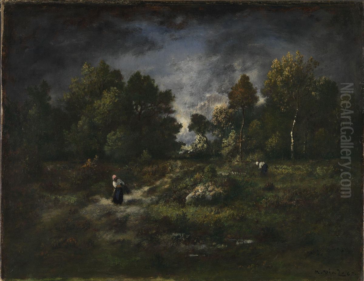 Faggot Gatherers in a Wooden Landscape Oil Painting by Narcisse Virgilio Diaz