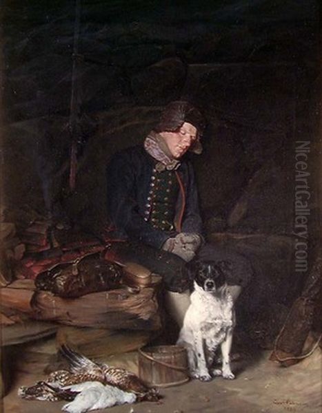 Sovende jeger Oil Painting by Carl Sundt-Hansen