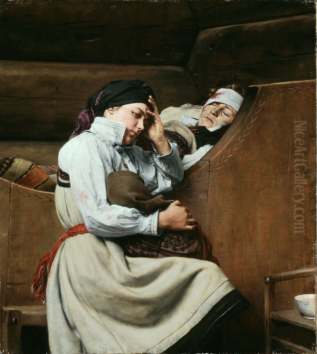 Wounded Oil Painting by Carl Sundt-Hansen