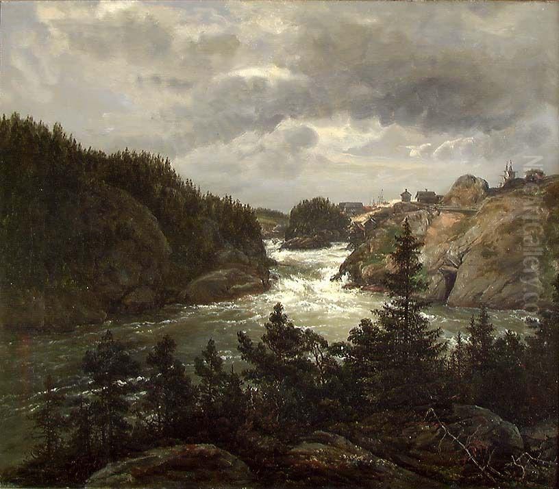 The lower Falls at Trollhattan Oil Painting by Johan Wilhelm Ludwig Dahl