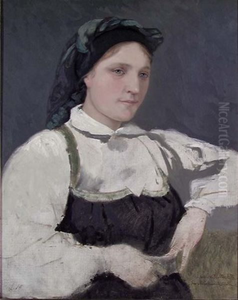 Young Woman in Costume from Setesdal Oil Painting by Olaf Isaachsen