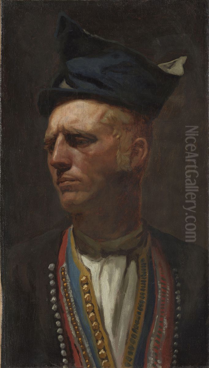Portrait of a Farmer from Setesdal. Study for Fight in an old Farm House. Oil Painting by Olaf Isaachsen