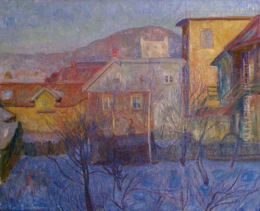 Winter Sun, View from Breiseth Hotel at Lillehammer Oil Painting by Thorvald Erichsen