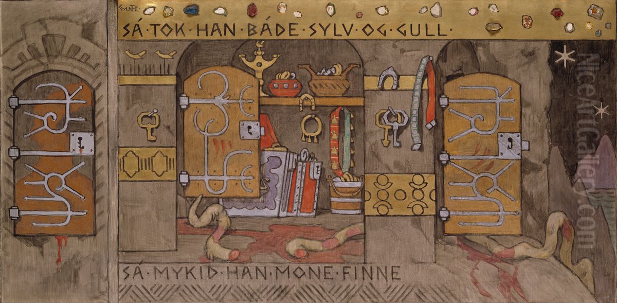 Asmund bringing Home Silver and Gold Oil Painting by Gerhard Munthe