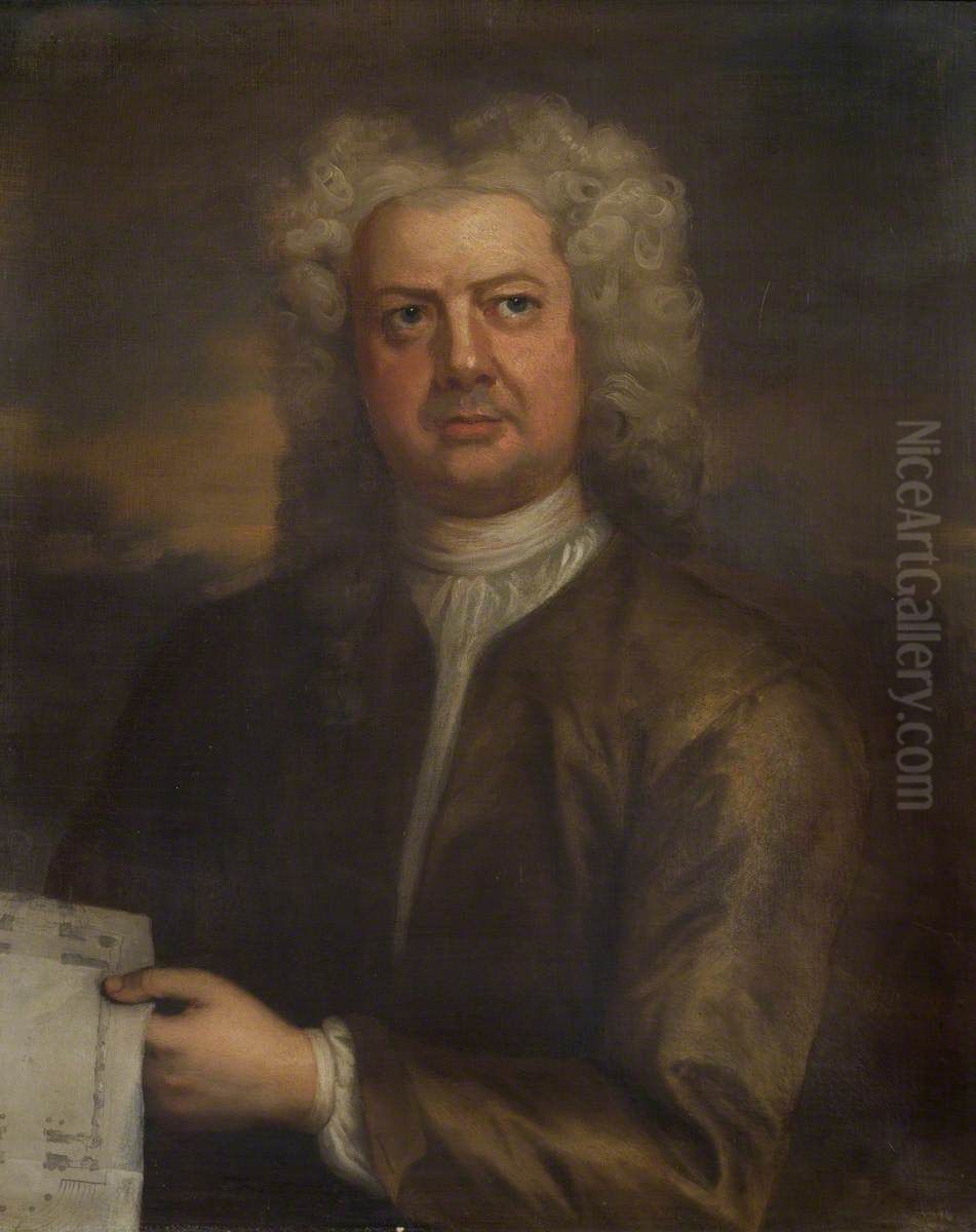 James Gibbs (1682-1754) holding a Plan of St Mary le Strand, London Oil Painting by William Aikman