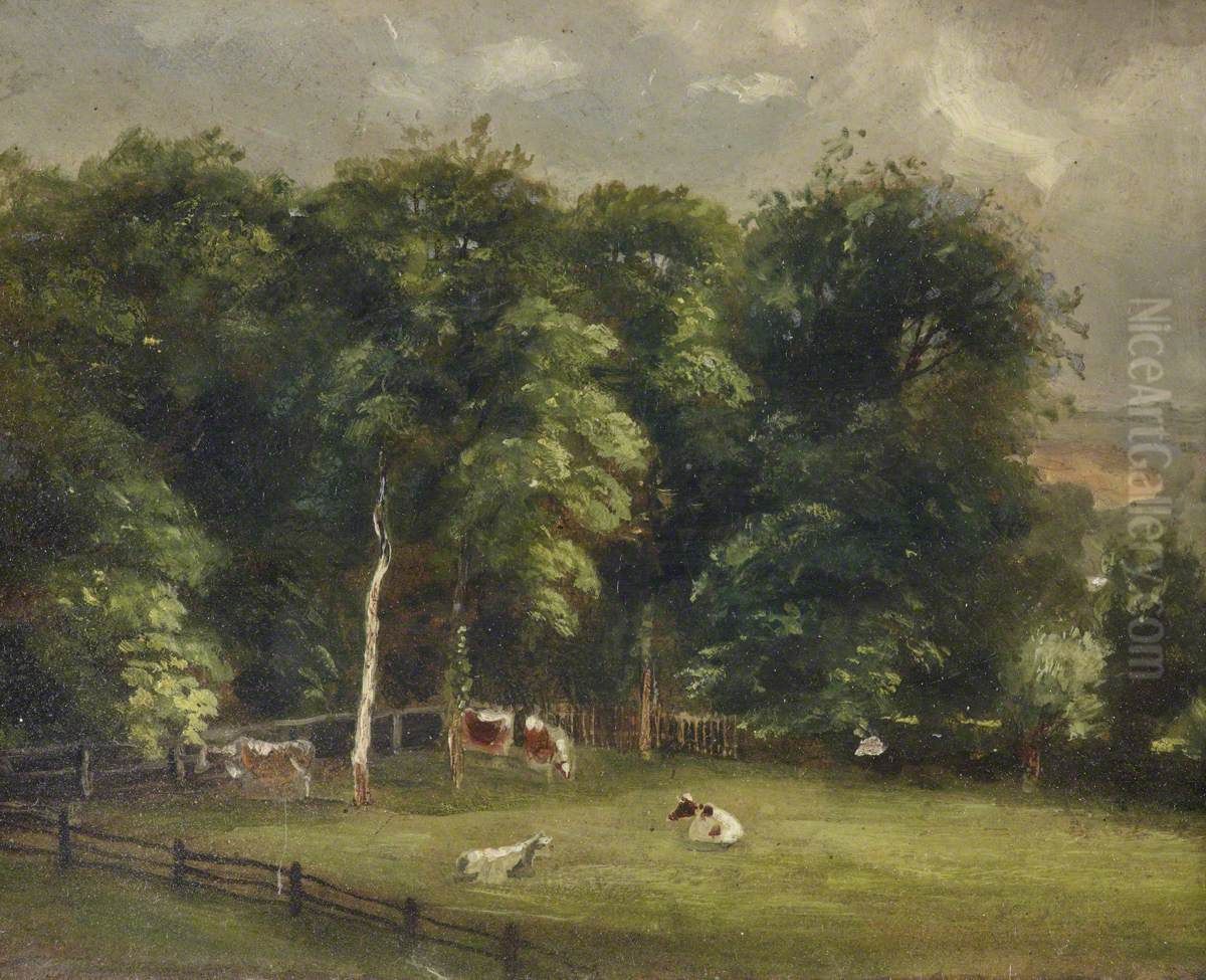 Cows in a Wooded Paddock Oil Painting by Thomas Churchyard
