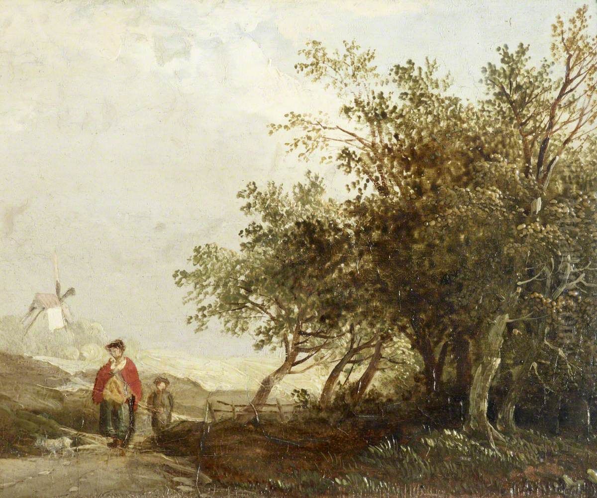 Mother and Child on a Track by a Coppice Oil Painting by Edward Charles Williams