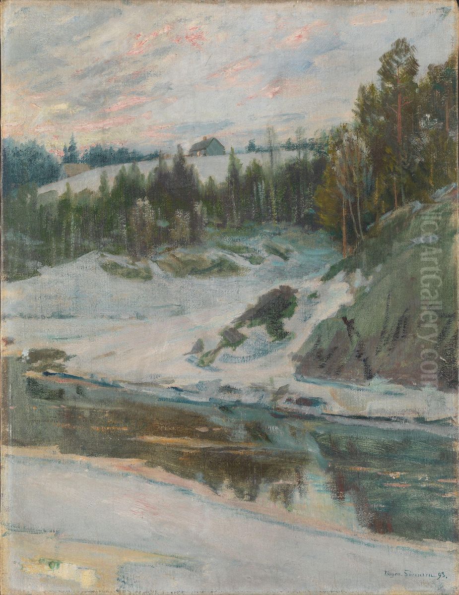 Winterlandscape with River Oil Painting by Jorgen Sorensen