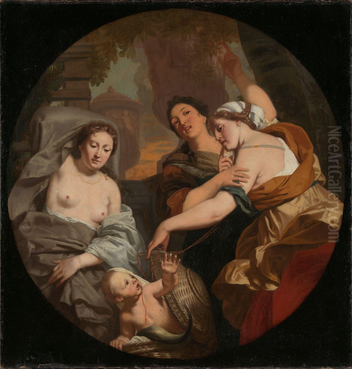 The Daughters of Cecrops find Erichthonius in the basket Oil Painting by Gerard de Lairesse