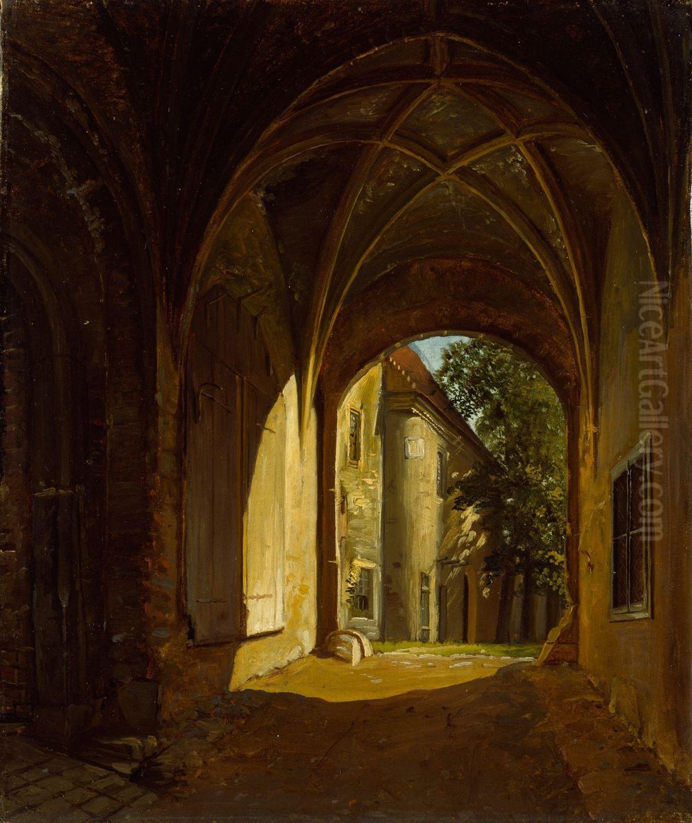 En porthvelving i slottet Scharfenberg ved Dresden Oil Painting by Thomas Fearnley