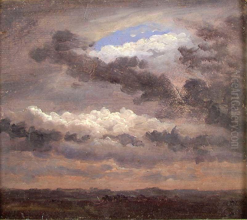 Clouds over a flat Landscape Oil Painting by Johan Wilhelm Ludwig Dahl