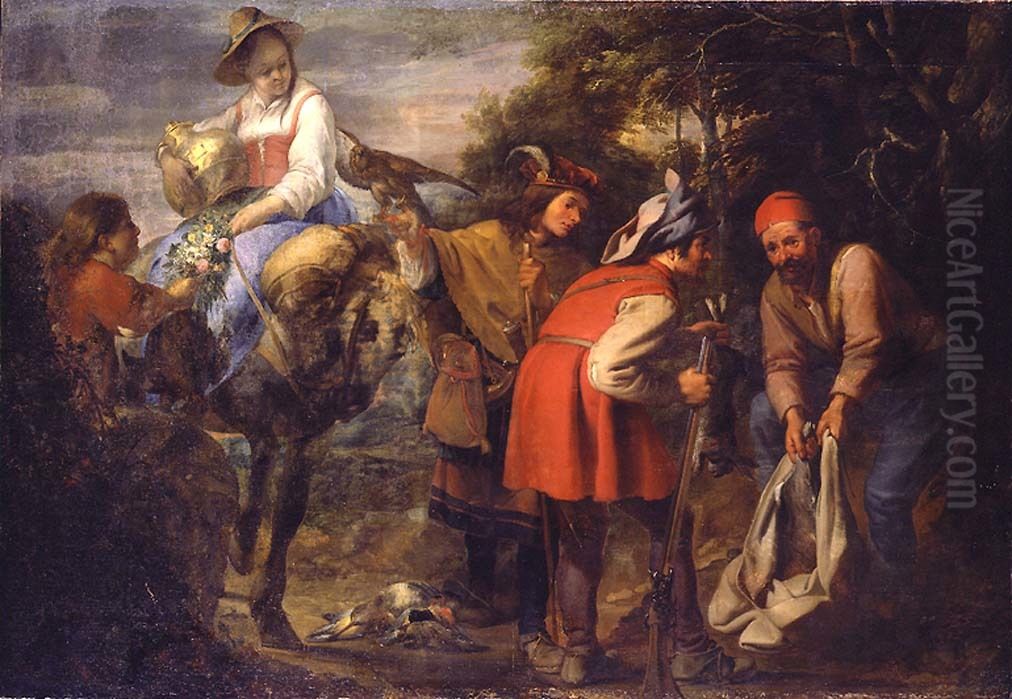 Falcon hunt Oil Painting by Pieter Van Der Plas