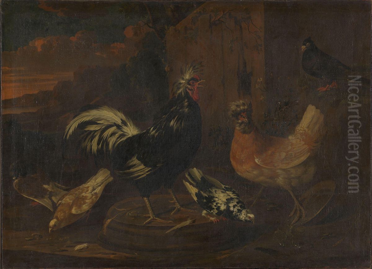 Hons og duer Oil Painting by Abraham de Haen