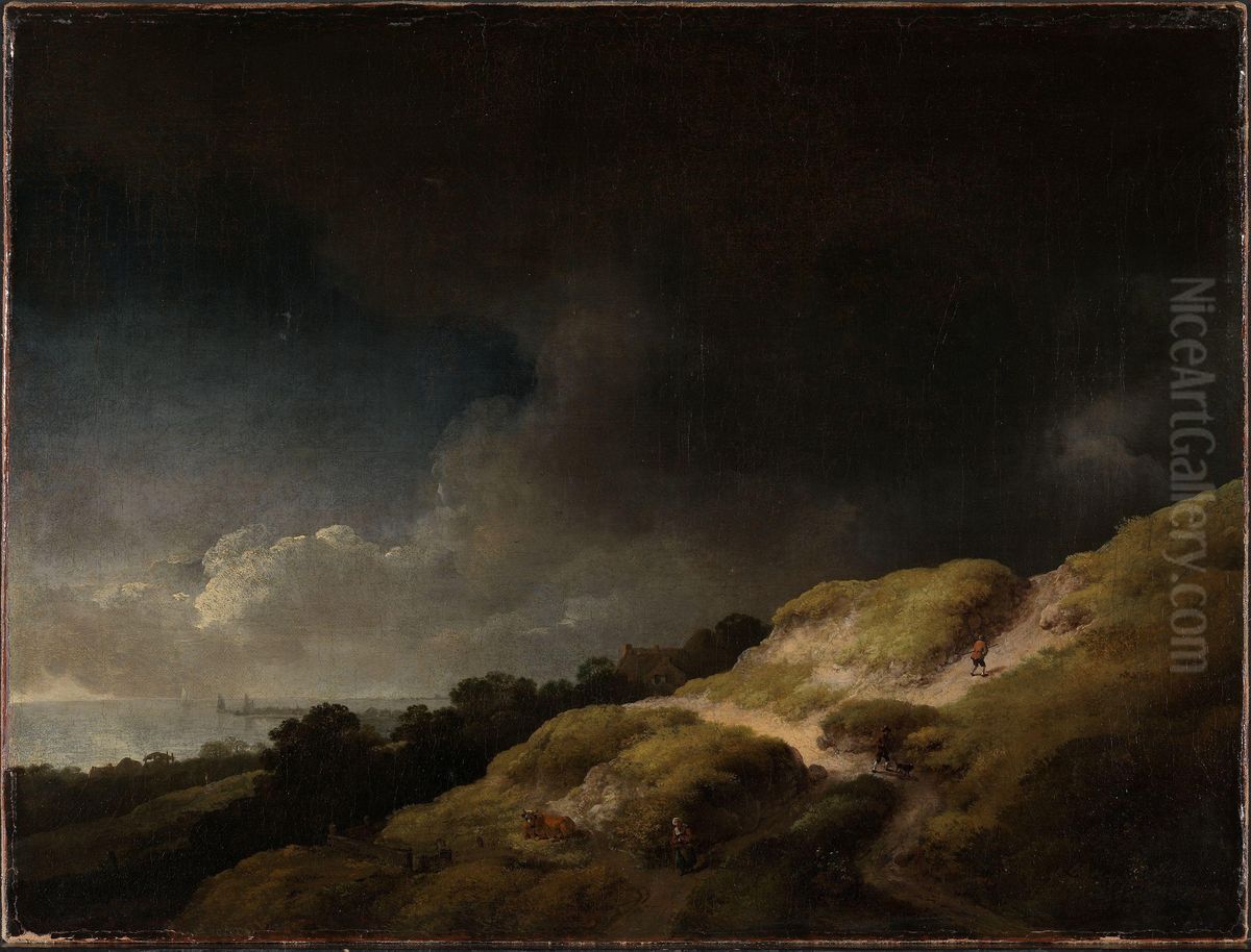 Landskap med sanddyner Oil Painting by Christian Wilhelm Ernst Dietrich