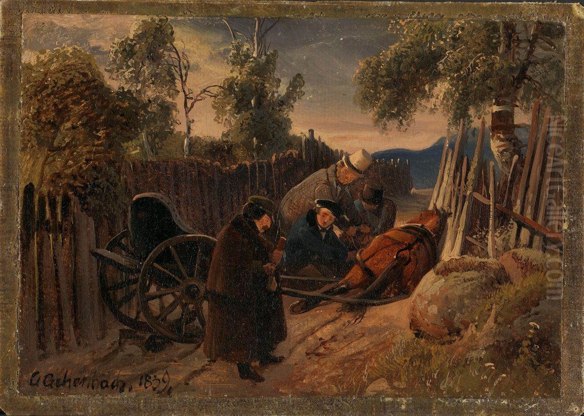 The Carriage Accident Oil Painting by Andreas Achenbach