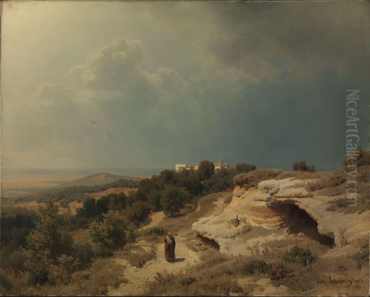 Italian Landscape Oil Painting by Oswald Achenbach