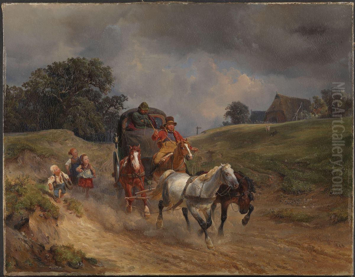 The Mail Coach Oil Painting by Hermann Kauffmann the Elder