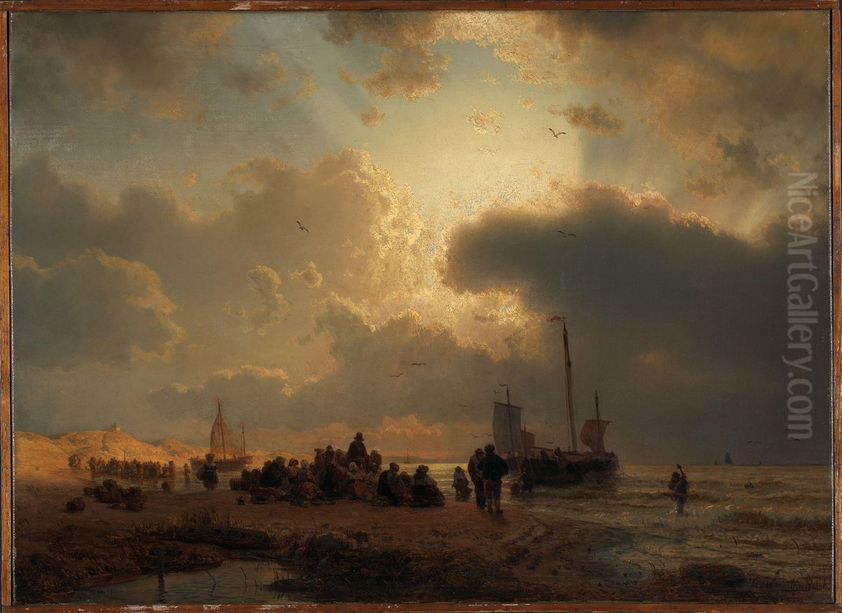 Beach by Scheveningen Oil Painting by Andreas Achenbach