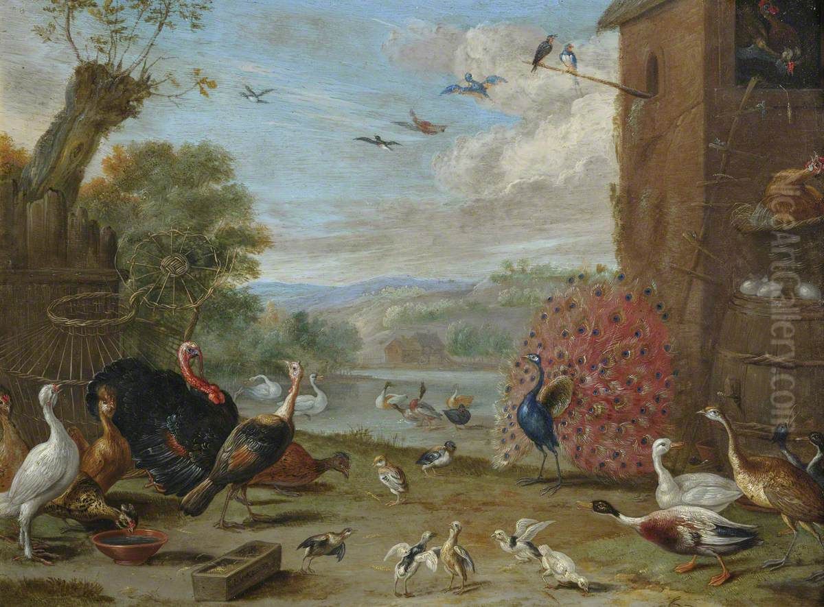 Peacock and Other Birds Oil Painting by Jan van, the Younger Kessel