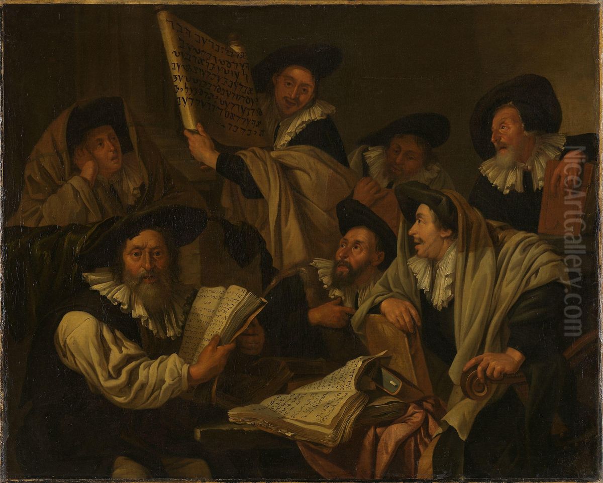 Benediction Being Read in the Synagogue Oil Painting by Jacob Toorenvliet
