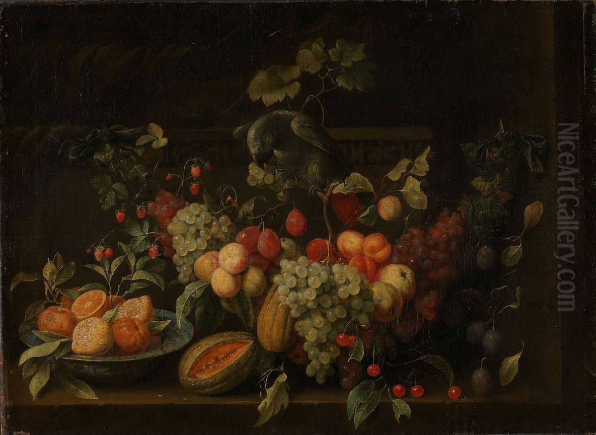 Still Life with Fruits and a Parrot Oil Painting by Peeter Gijsels