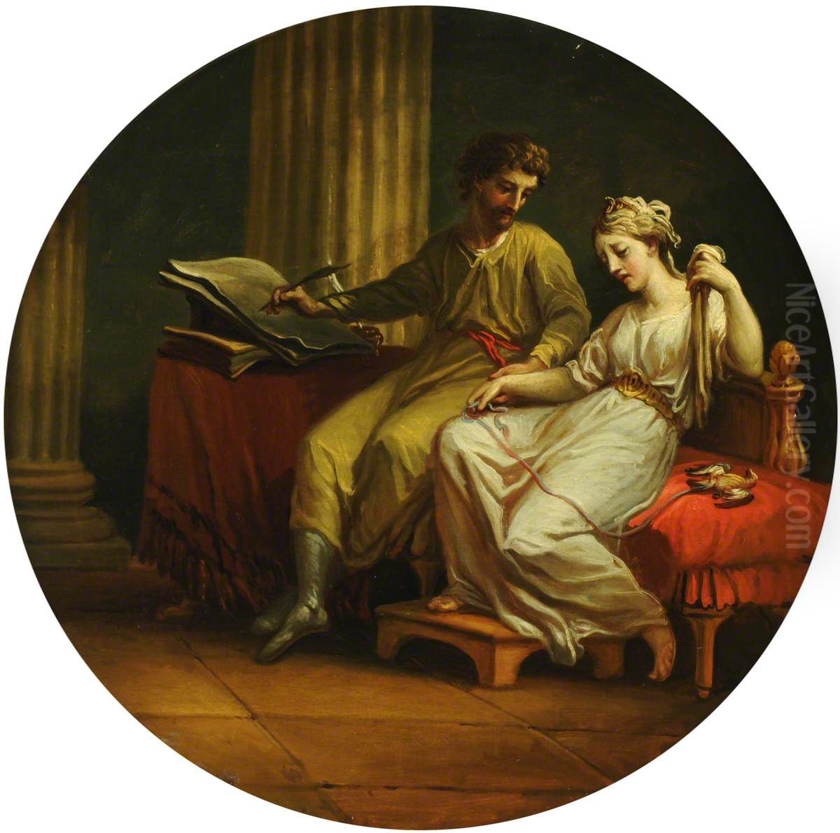 Catullus comforting Lesbia over the Death of her Pet Sparrow and writing an Ode Oil Painting by Antonio Zucchi