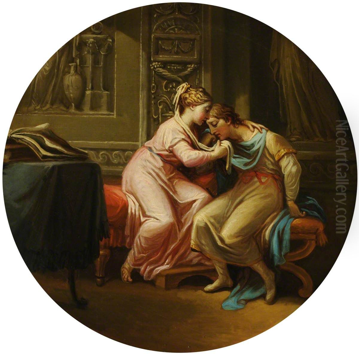 Mythological Subject with a Couple in an Embrace Oil Painting by Antonio Zucchi
