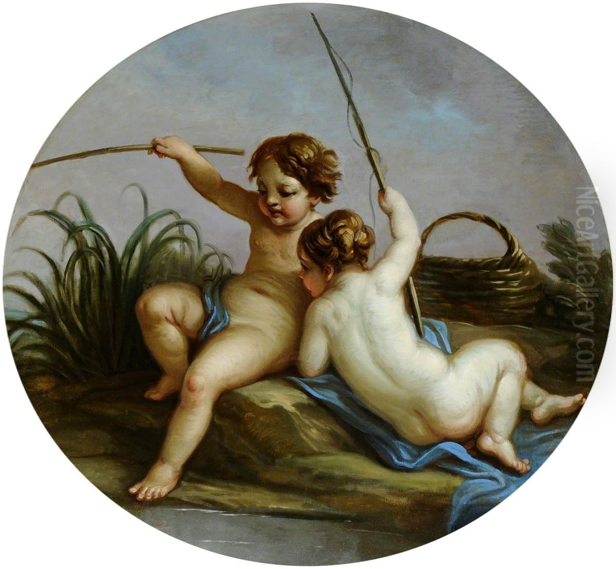 Putti Fishing Oil Painting by Antonio Zucchi