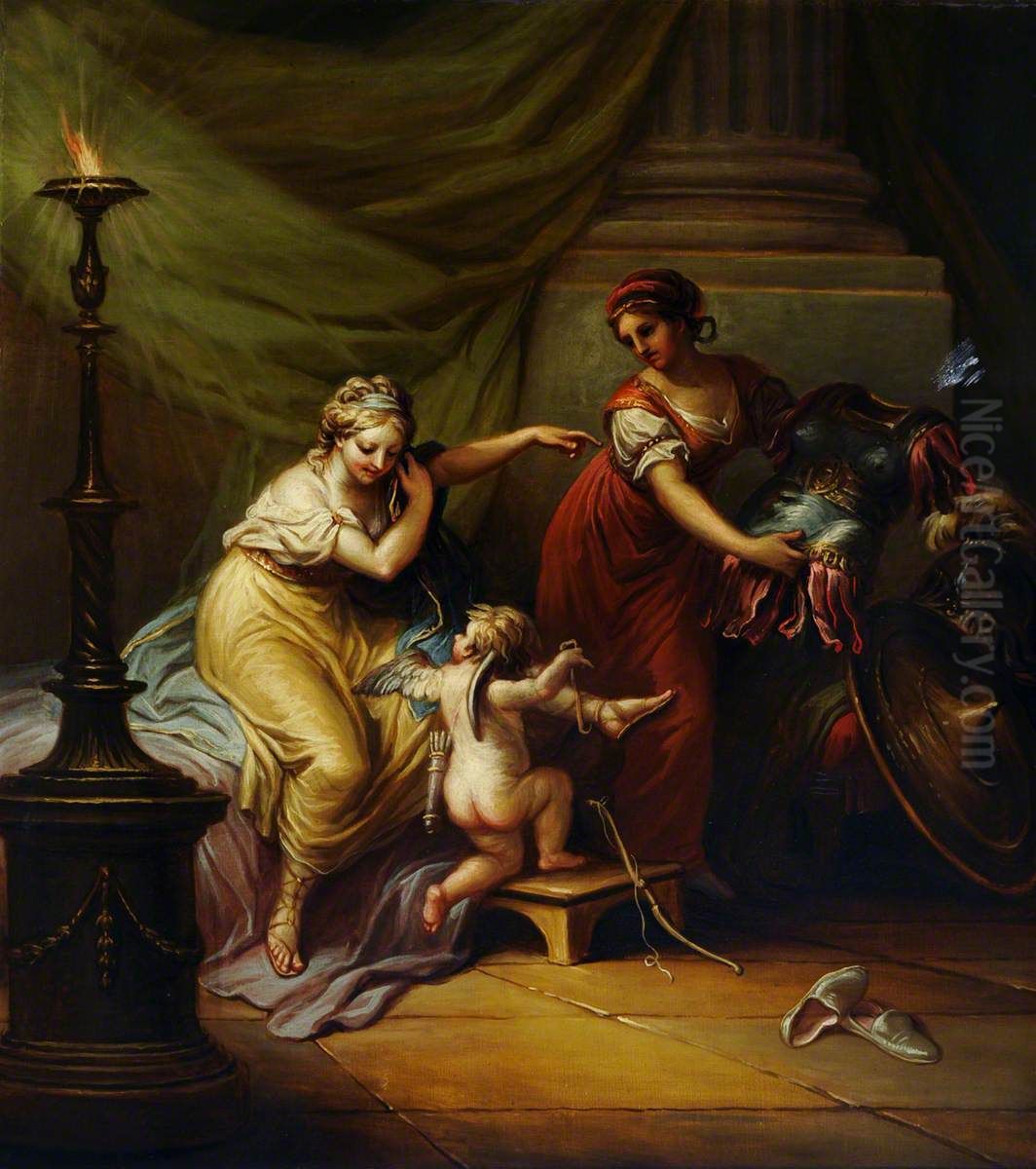 Possibly Cupid preparing Venus for an Amorous Encounter with Mars Oil Painting by Antonio Zucchi