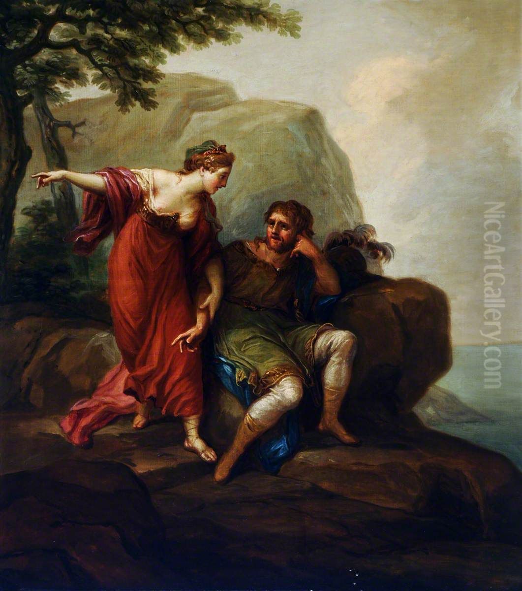 Dido and Aeneas (or, possibly, Venus, as a Huntress, guiding Aeneas to Dido) Oil Painting by Antonio Zucchi