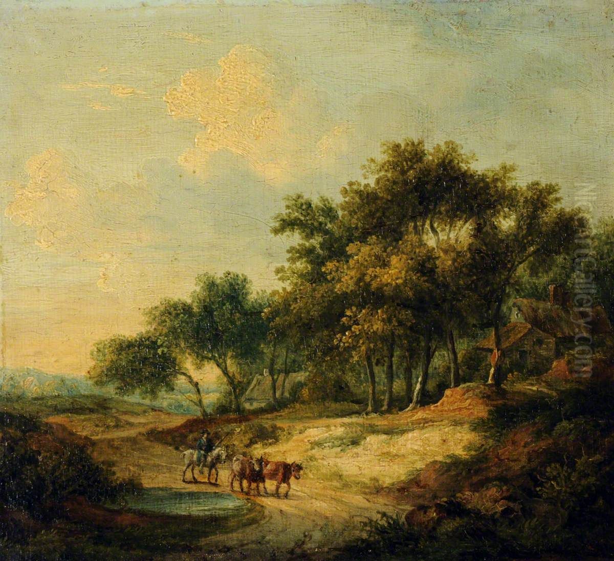 Landscape with Figure on Horseback and Cattle Oil Painting by Patrick Nasmyth